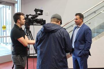 Gary Heenan talks with media  at Hockey Skills Competition Announcement 091423